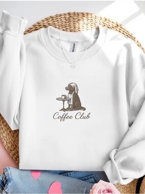 Coffee Club Dog Sweatshirt Cozy Coffee Lover Puppy Crewneck